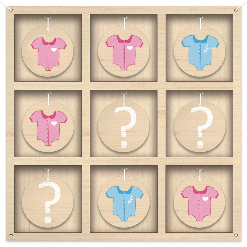 Azonee Gender Reveal Tic Tac Toe Board Game, Baby Gender Reveal Ideas Party Supplies, Rustic Wooden Gender Reveal Games Tic-Tac-Toe for He or She, Gender Reveal Ideas, Baby Party Decorations