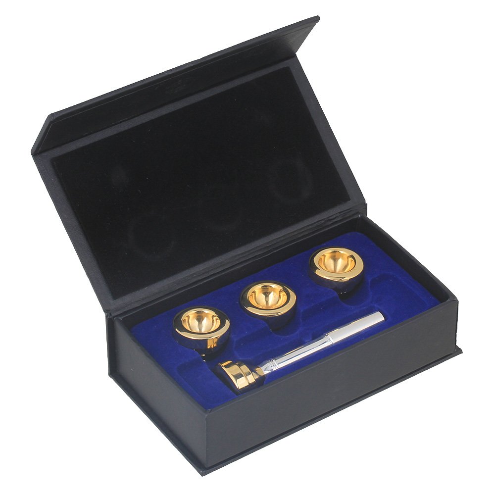 YibuySilver Trumpet Mouthpiece with Golden 4 Sizes Convertible 7c 5c 3c 1c