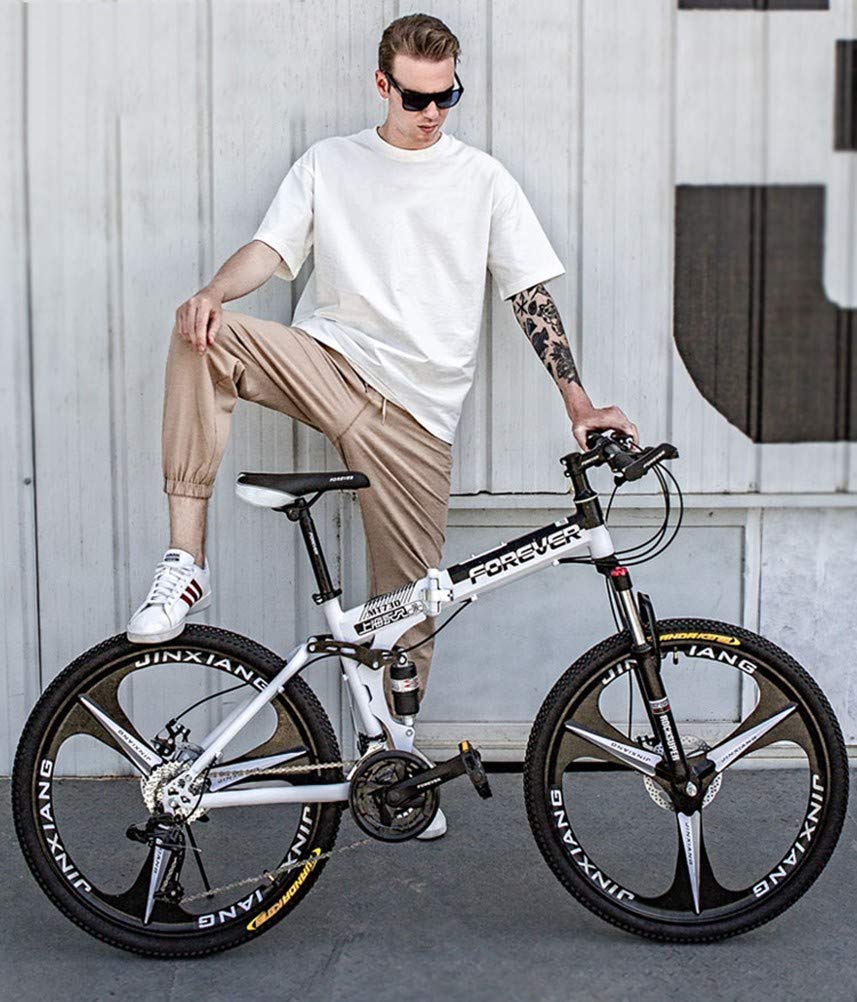 Pliable Vélos de Montagne,26Inch 21 Vitesses Léger Adulte Folding Bike avec Double Frein à Disque,Cadre en Acier Carbone VTT Vélos pour Homme et Femme