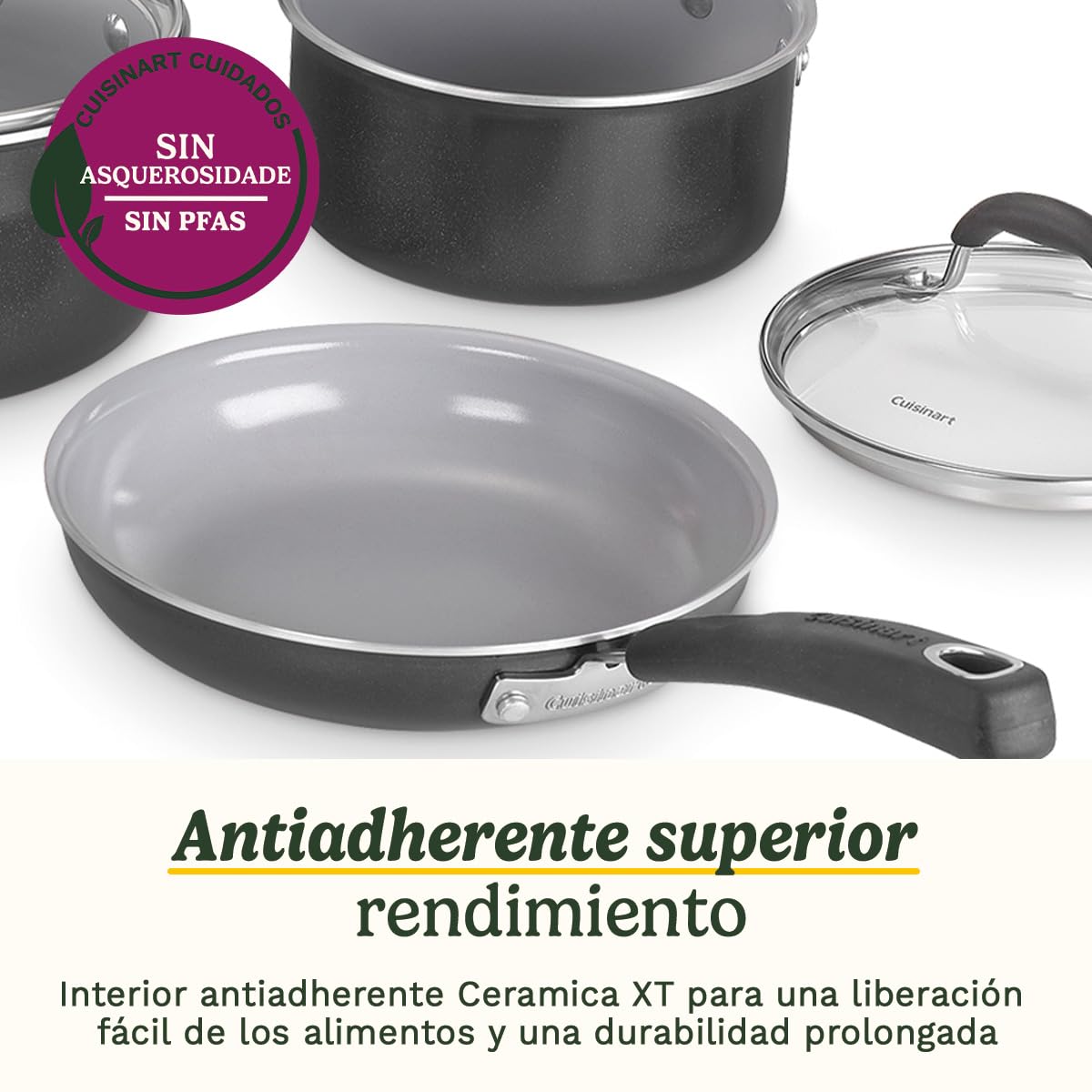 Cuisinart Ceramica XT - Juego de utensilios de cocina antiadherentes | Juego de 11 ollas y sartenes | Cerámica antiadherente de titanio | para todas las cocinas incluyendo inducción | Sin PFAS | Tapas