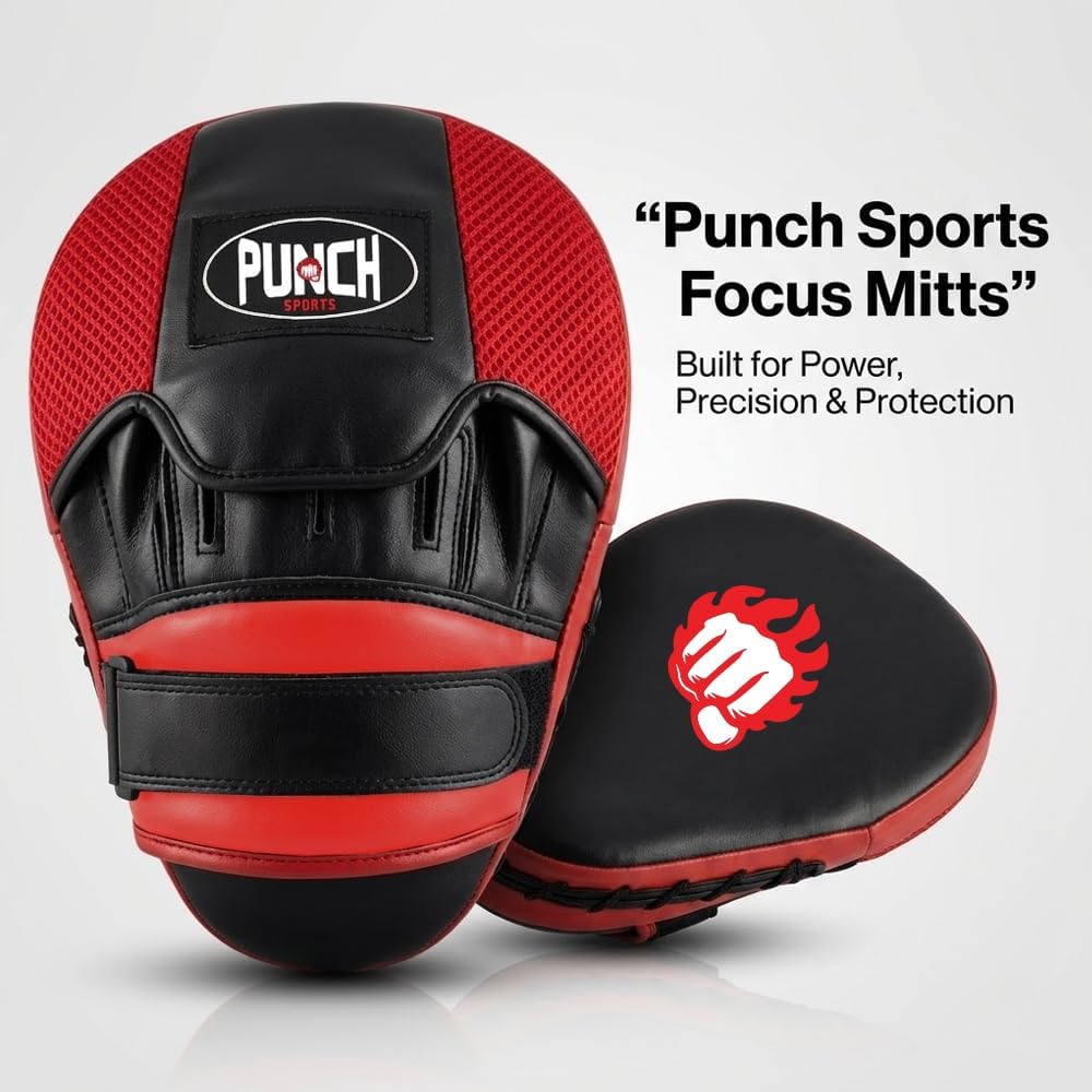 Punch Sports Focus Mitts – Synthetic Leather Boxing Pads with Hand Molded Padding, EVA Foam Shock Absorption, Hook & Loop Closure – Training Pads for Boxing, MMA, Muay Thai, Kickboxing, Karate
