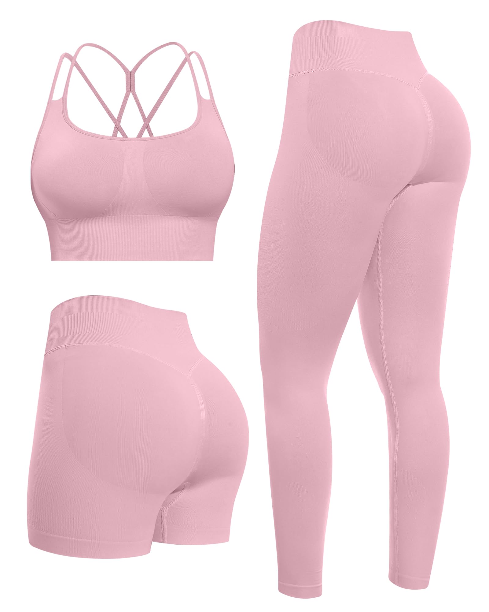 NORMOV Butt lifting Workout Sets for Women Gym Activewear with Seamless Leggings Shorts and Padded Criss-Cross Sports Bras