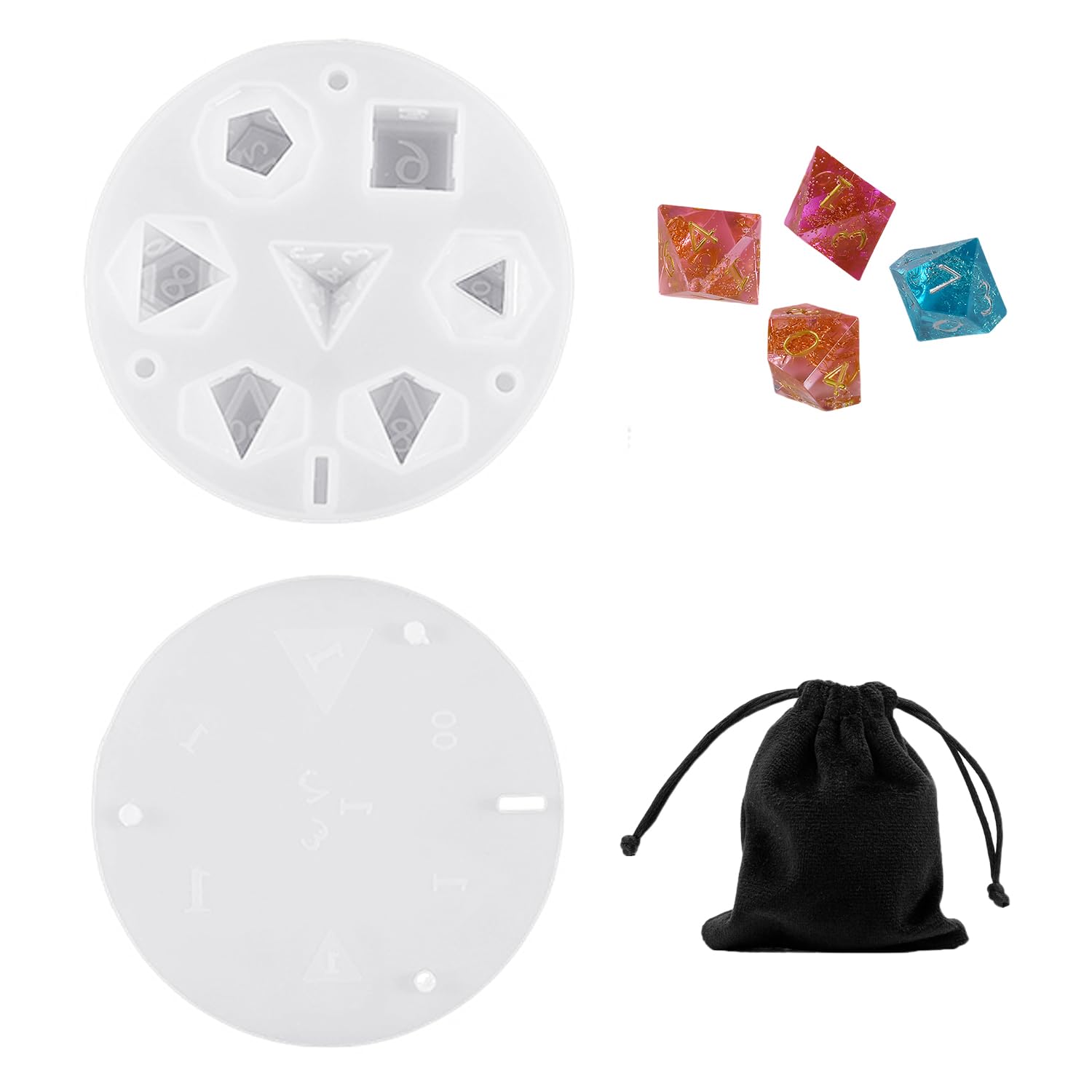 CYNOSURETECH 1 Piece Dice Mold And 1 Piece Drawstring Bag, Polyhedral Dice, Creative Silicone Mold, Diy Dice Accessories