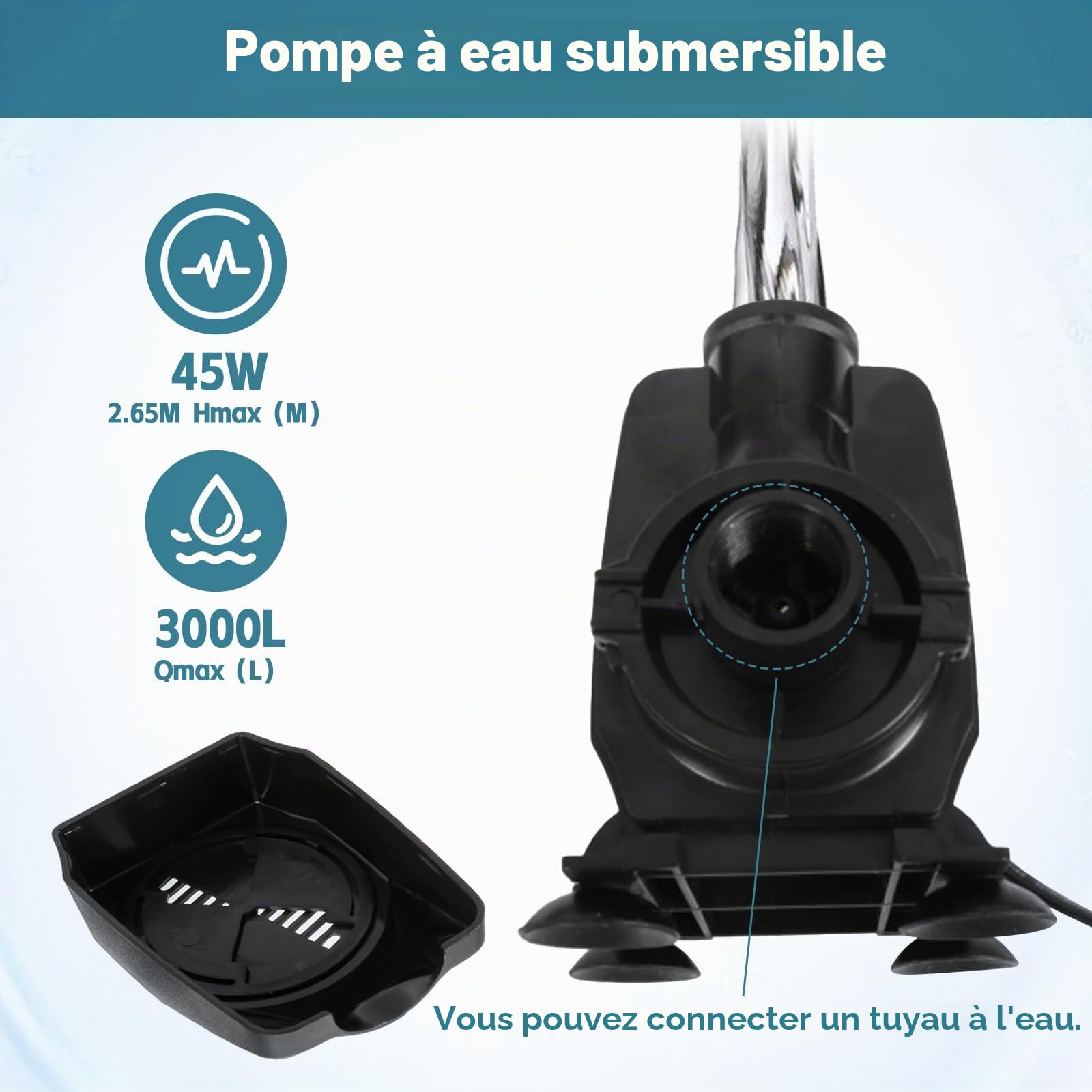 Kit de cascade de bassin avec lumière LED, filtre cascade de 20 cm avec pompe à cascade de 3000 l/h, tube ondulé de 3 m pour fontaine de jardin, décoration de jardin extérieure