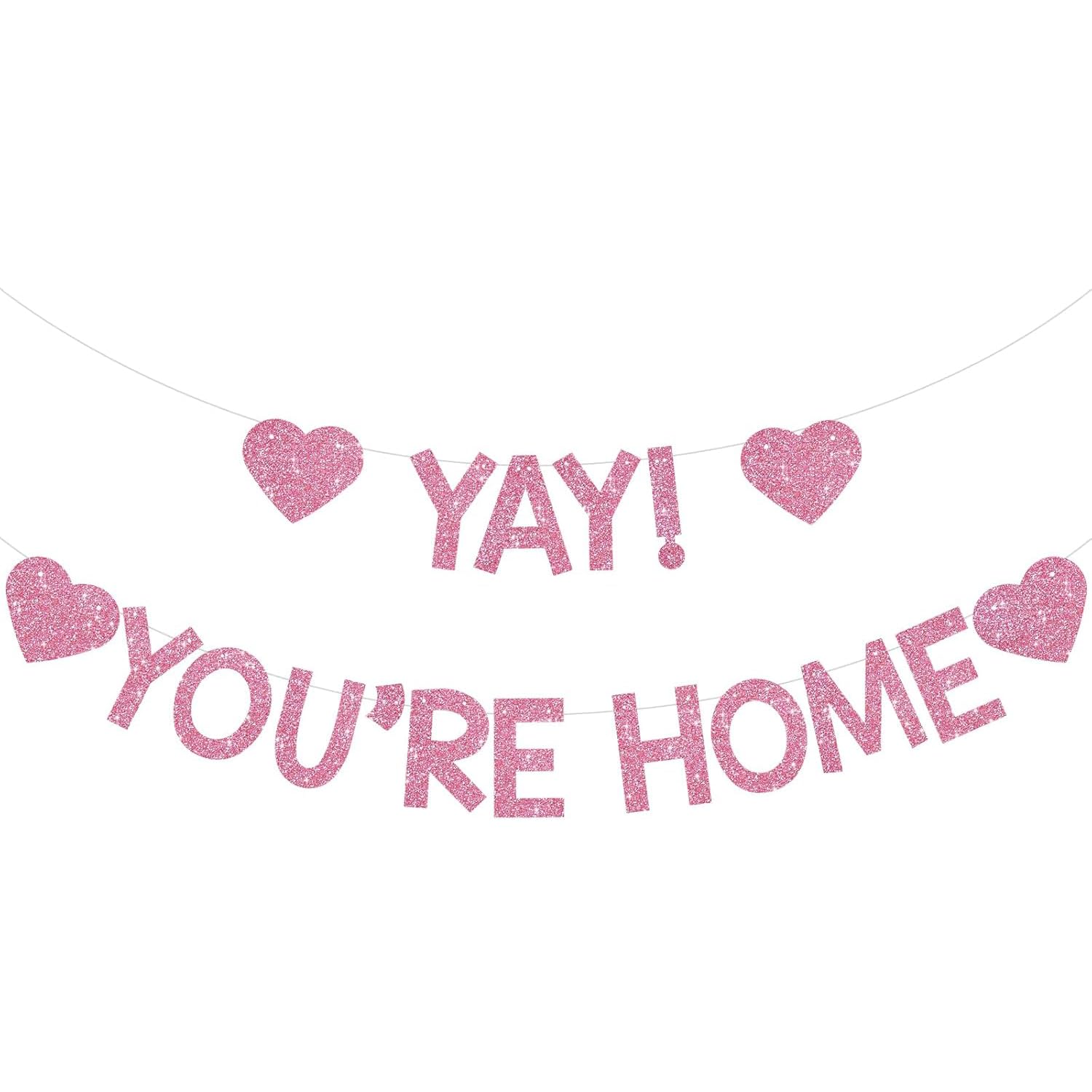 Pink Glitter Yay! You're Home! Banner with Heart,NO DIY,Welcome Home Party Decorations Family Gathering Sign Back to School Events Garland Funny Military Homecoming Party Supplies (Rose Gold)