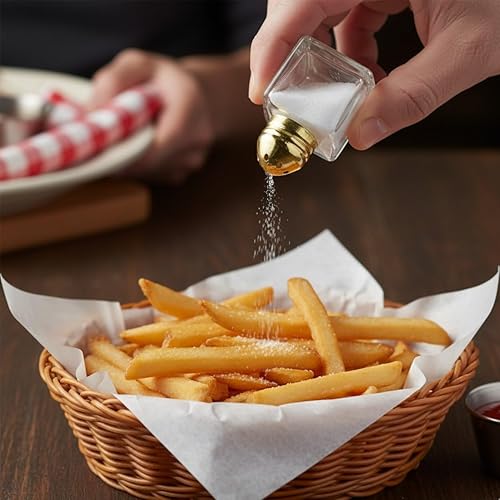 Miniatura 2 de Juego de 48 mini saleros de 1/2 oz con tapa dorada, mini cubos cuadrados de vidrio, salero y pimentero con cocteleras individuales de acero