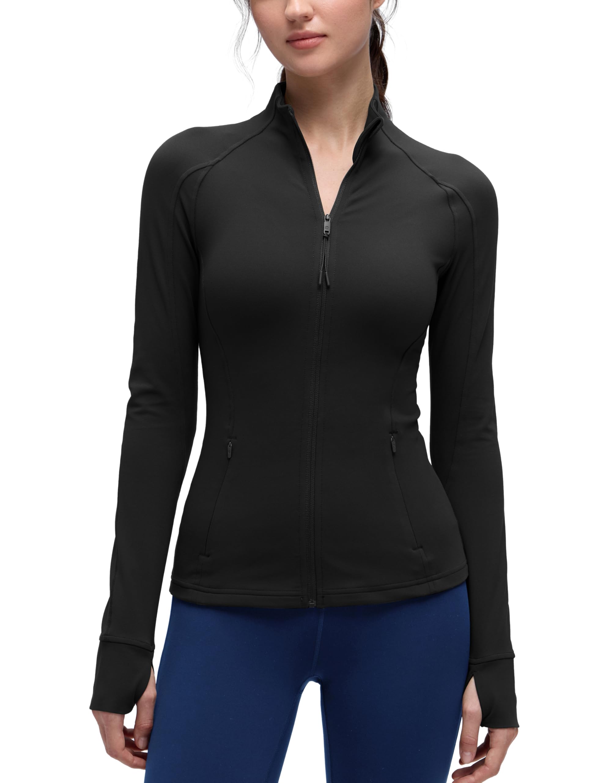 Butterluxe Hip Length Jackets for Women - Full Zip Athletic Track Tops with Thumb Holes Pockets