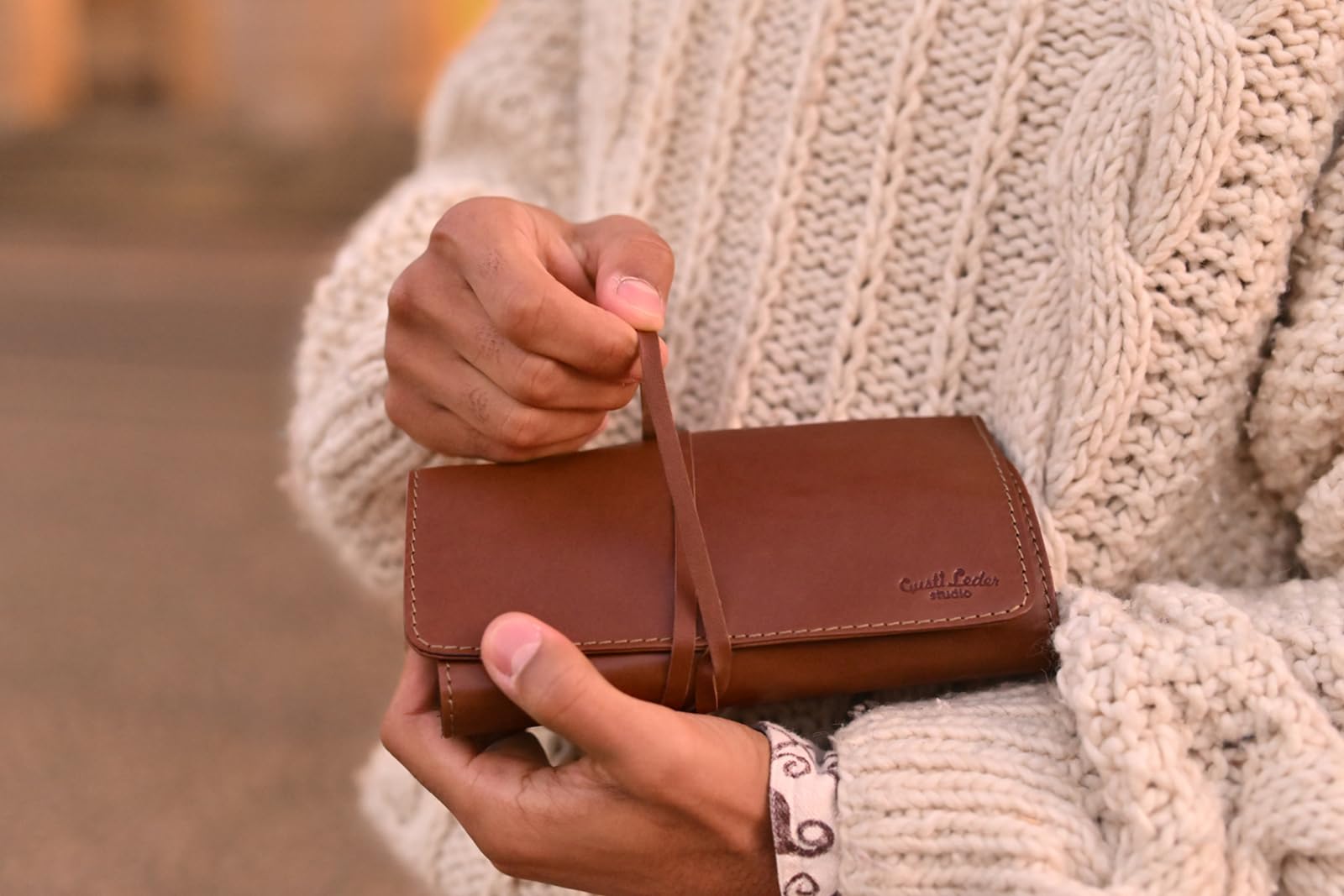 Gusti Casper Leather Cutting Rectangle DIY DIN A5 Cowhide Red Pencil Case, 2s2-22-6 Dark Brown - Image 2