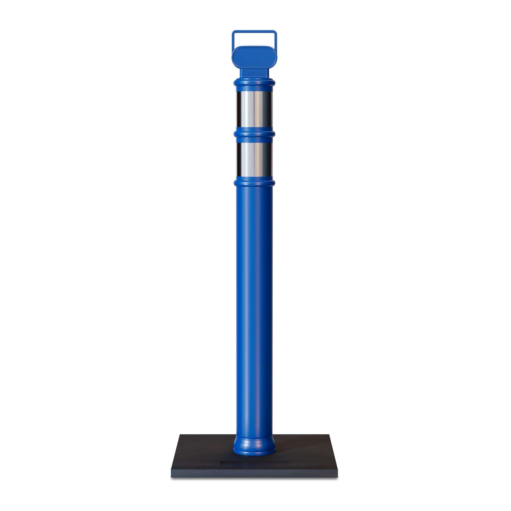 Crowd Control Warehouse Blue 45" Delineator Post, 3" Reflective Collars, 10lb Rubber Base, Impact-Resistant LDPE (Low-Density Polyethylene) – Parking