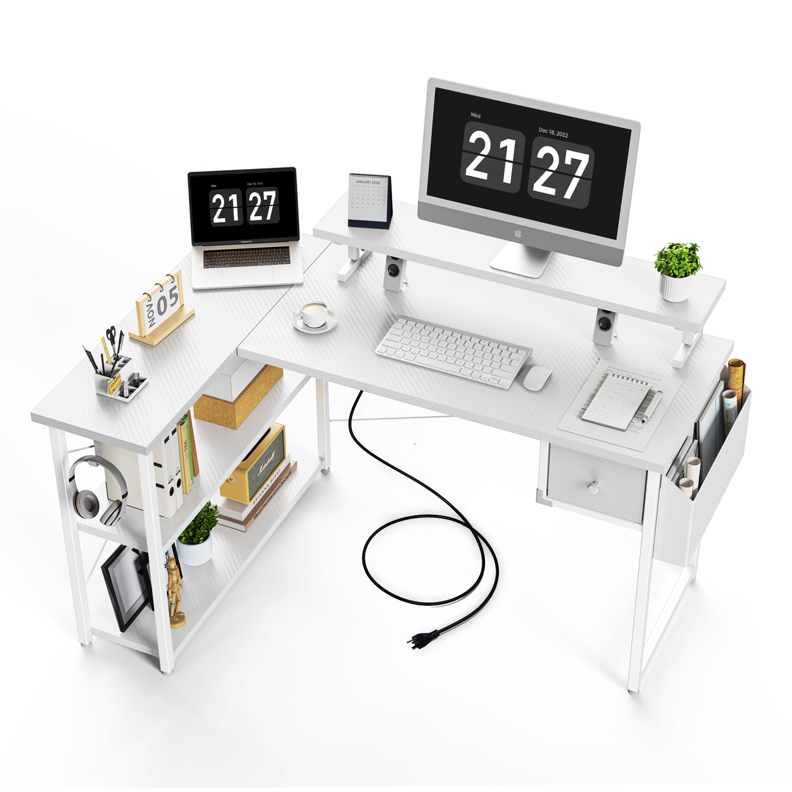 Amazon | DOMICON パソコンデスク l字 ゲーミングデスク 黒 幅119cm 4  