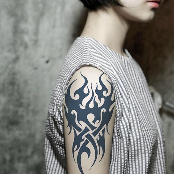 Semi Permanent Temporary Tattoo for Adults, 2 Sheets Arm Trial Flake Totem Large Arm Chest, Waterproof Realistic Fake Stickers, Long Lasting 7-14 Days Body Art