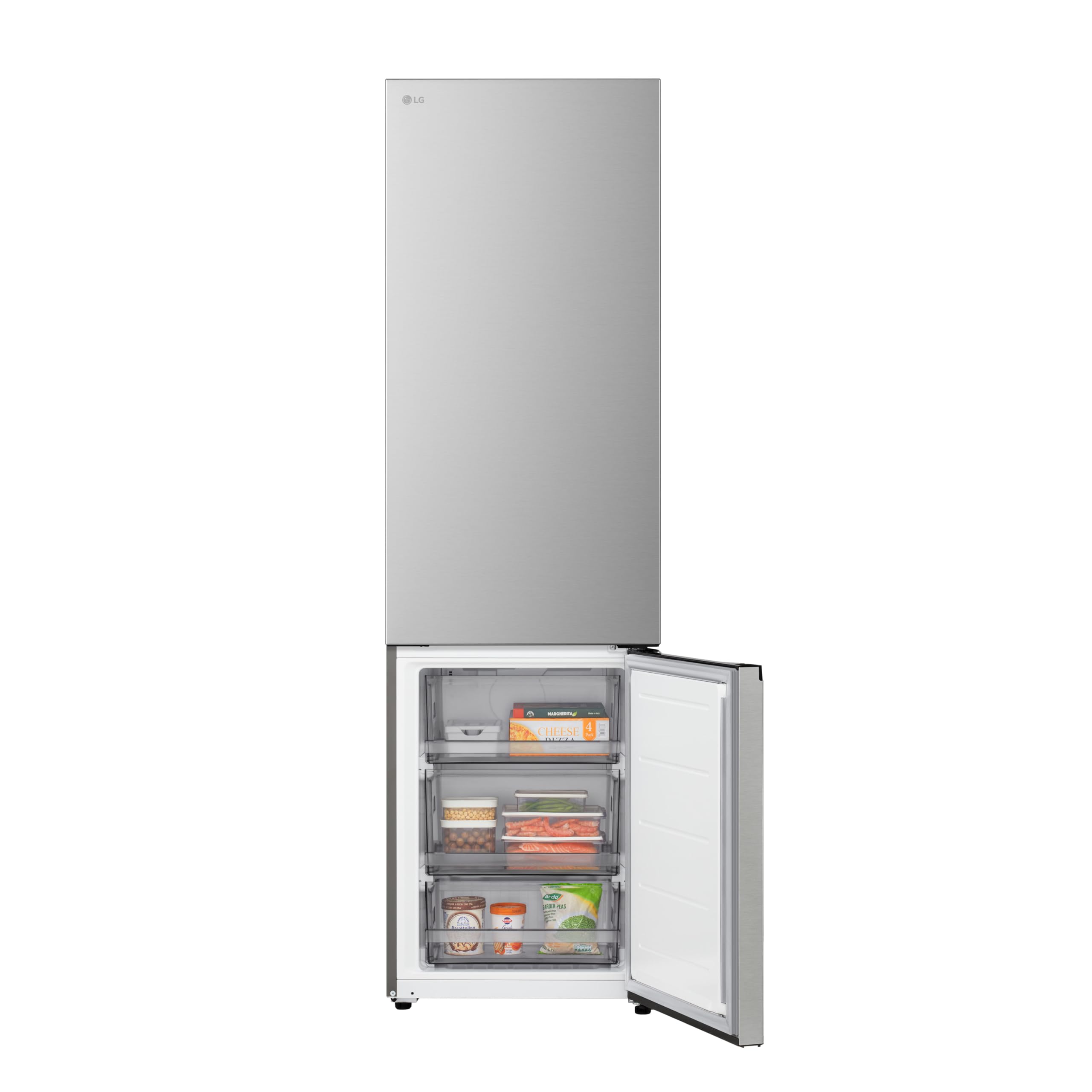 LG GBBS322CPY Frigorifero Combinato Larghezza 60 cm Fit & Max, Classe C, Raffreddamento Ottimizzato con AI Saving, Total No Frost, Door e Linear Cooling, 375 L, Smart Inverter, Wi-Fi, Prime Silver