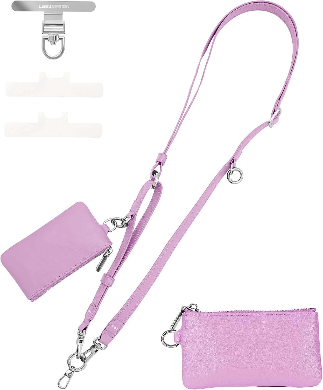 Phone Lanyard with Wallet,Adjustable & Detachable Crossbody Strap for Cell Phone Camera Purse, Leather Multi-Use Clip and Go Strap for Travel, Shopping, Concert, Work(Grey)