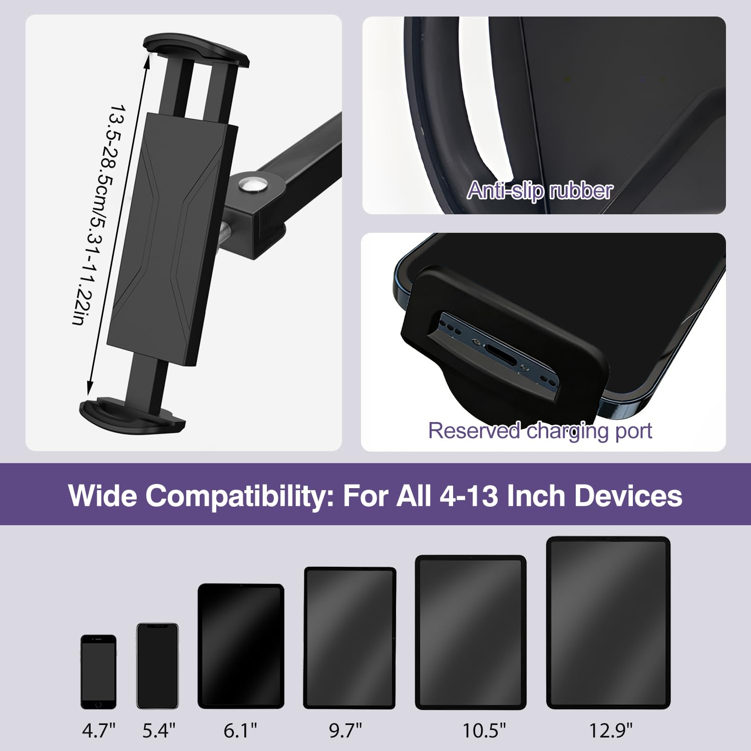 Soporte de pared para tableta, soporte de pared extensible de aluminio para iPad, rotación de 360°, soporte de pared universal ajustable para tableta para negocios y hogar inteligente, compatible con
