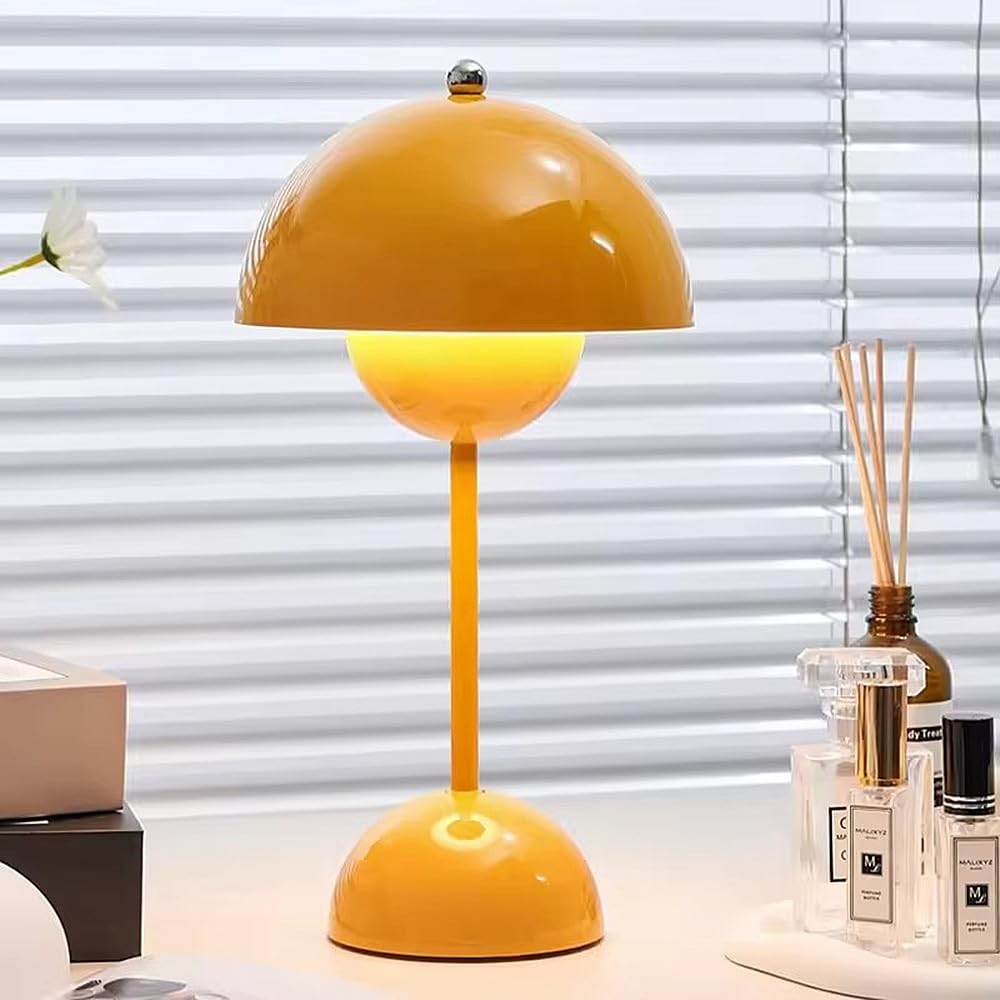 TRIXES Rechargeable Mustard Yellow Mushroom Table Lamp - Portable Cordless Lamp - 2000mAh USB Chargeable - Lounge, Bedroom, Home Décor - Image 4