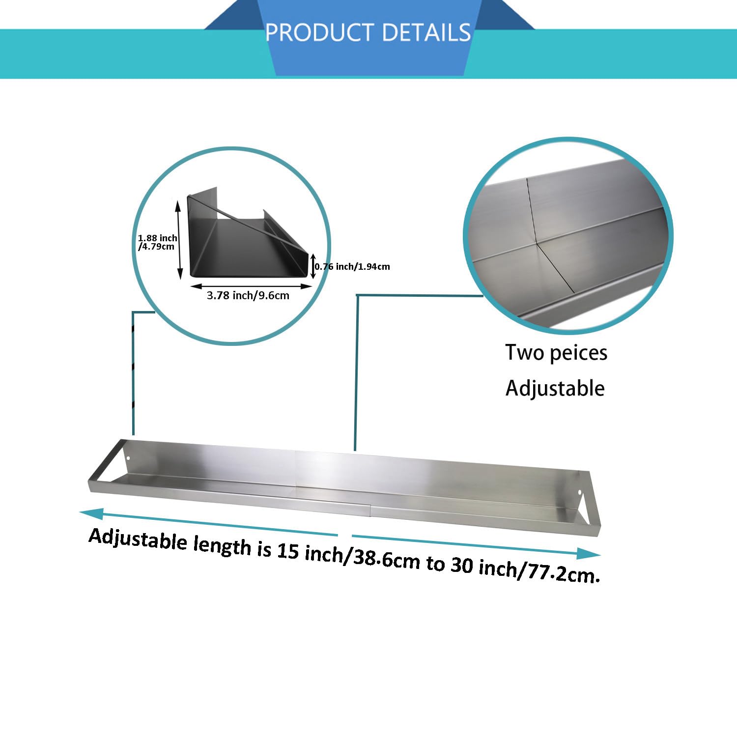 YWZHENYU Magnetic Spice Rack - Adjustable Stainless Steel Stove Top Shelf for Kitchen Organizer, Fit for Various Length Flat Top Stove