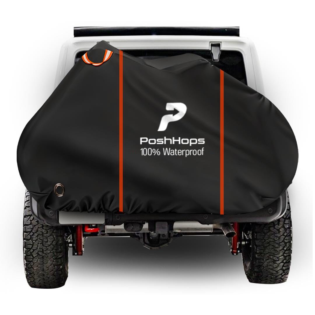 Poshhops 600D Outdoor Bicycle Cover for 2 Bikes - Accident Proof Reflective Design, Bike-Covers for Outside Storage - Bike Rain Cover for Rack Transport