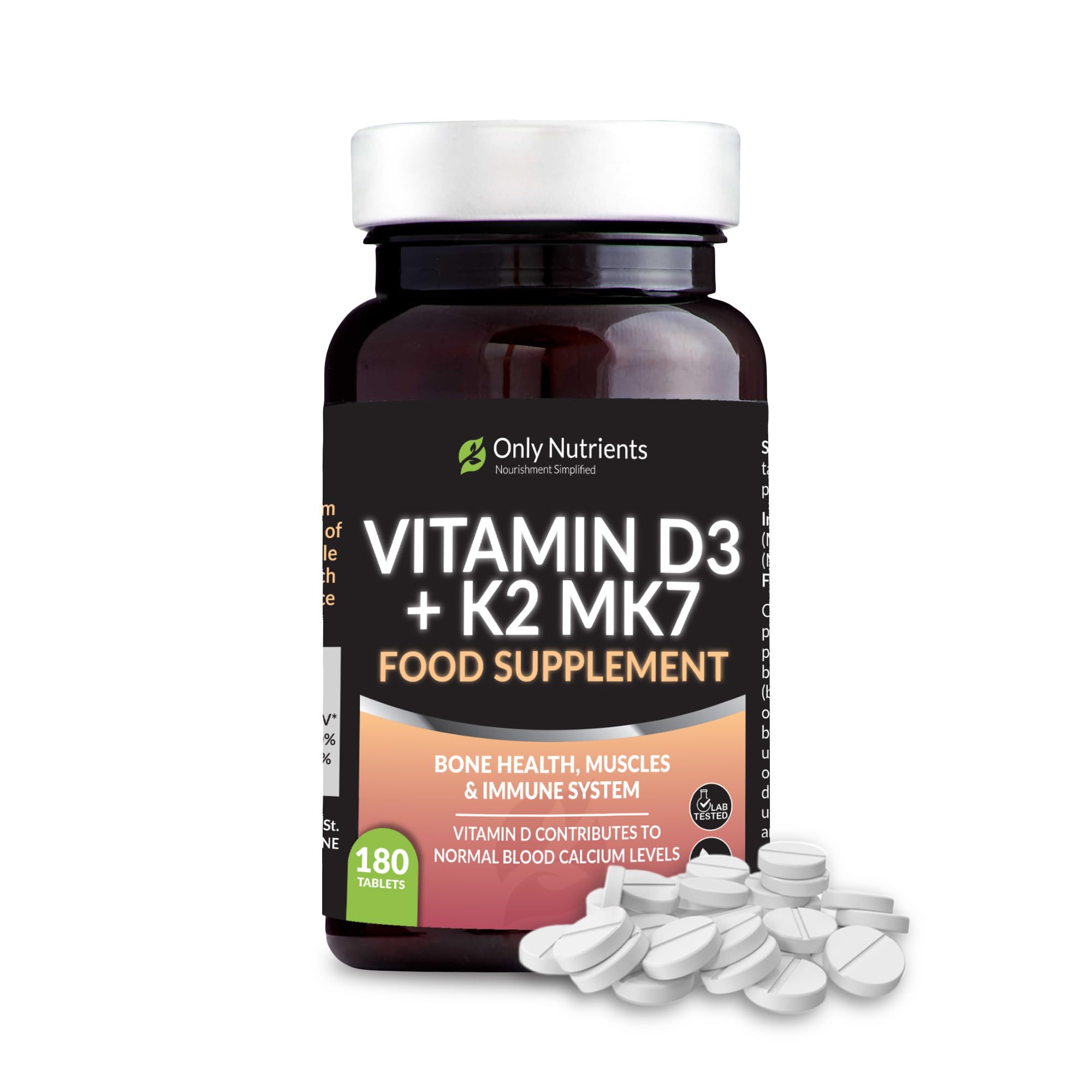 Vitamin D3 + K2 MK7, UK-Made Teeth, Muscle & Bone Supplements Men/Women Need, High-Strength Vegan Immune Support Rich in Vitamin D3 4000 iu, 180 Tablets
