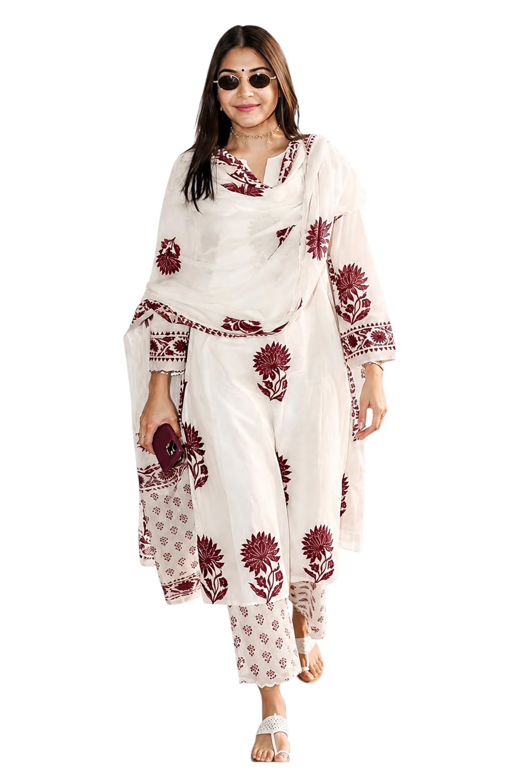 Women's Hand Block Floral Printed Straight Kurta Set with Palazzo Pants & Dupatta Ethnic Kurta Set for Casual Outings Day Events Summer Wear Festive-picture-44