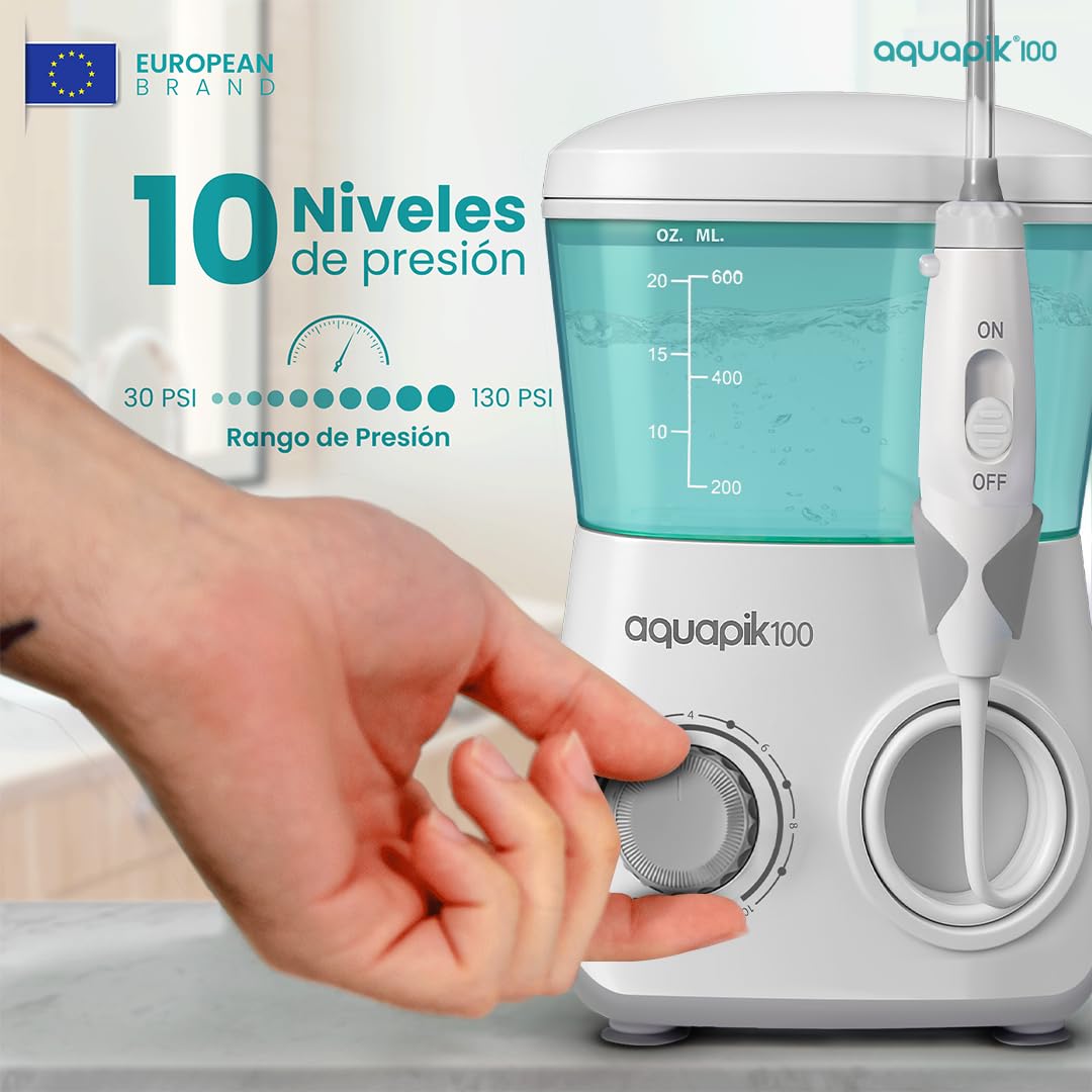 Compra Inteligente: Aquapik® 100 Irrigador dental Sobremesa + Aquapik® Plus en un Pack | Ahorra y Cuida Tu Salud Bucal en Casa y Viaje |Cubre diferentes necesidades bucales | Cuidado Premium