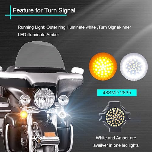 Miniatura 3 de SUNPIE Señal de giro LED para motocicleta, estilo plano con 1156 luces indicadoras de enchufe para Electra Glide Road King Heritage Softail Road