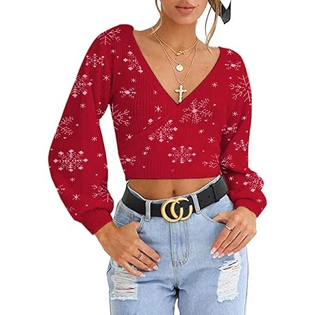 Sexy Deep V-Neck Long Sleeve Knitted Crop Top