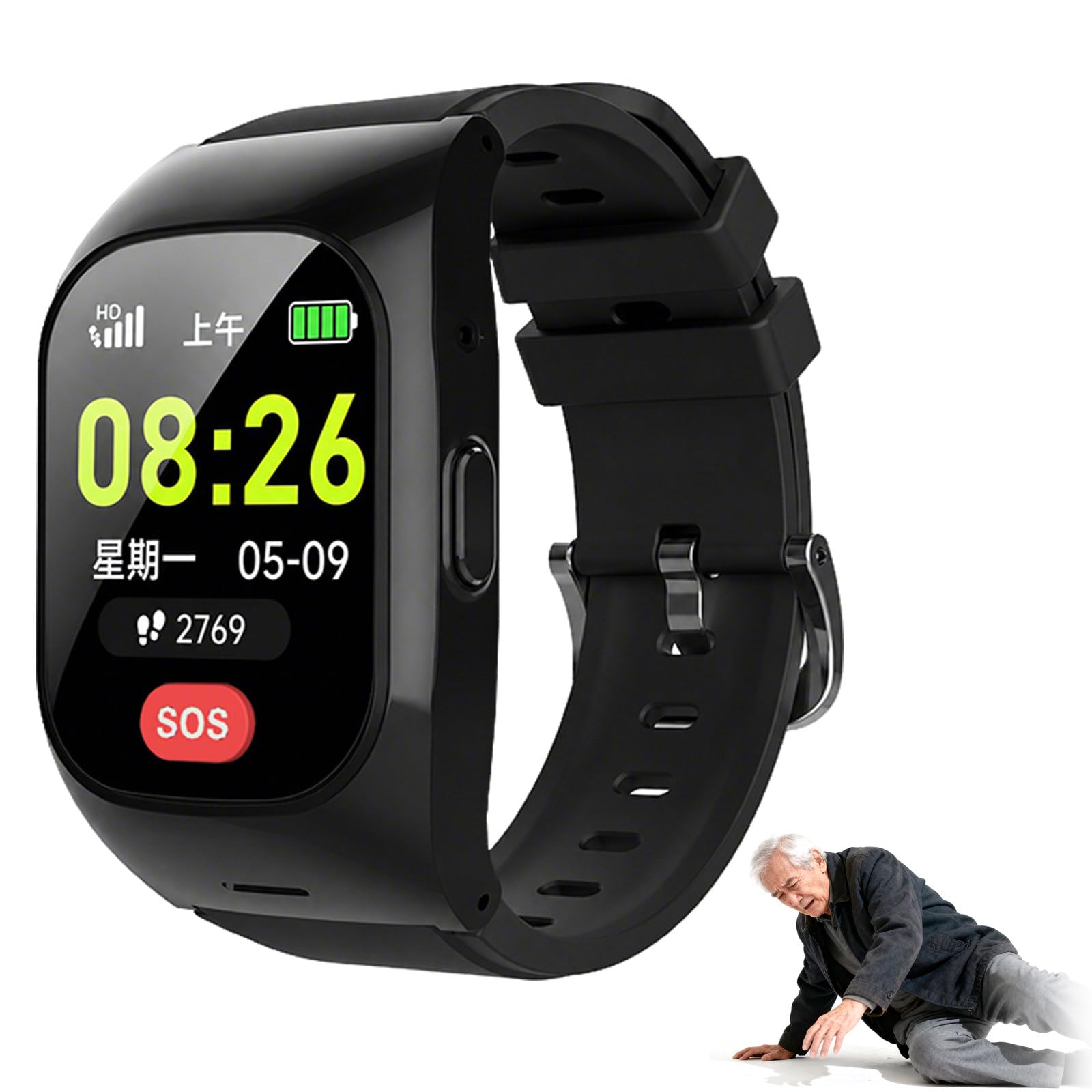 EaThsalL Elderly Smart Watch with Fall Detection GPS Tracking & SOS Alert Emergency Button Location, Dual Reminders for Seniors, Setting up 15 membersa Screen