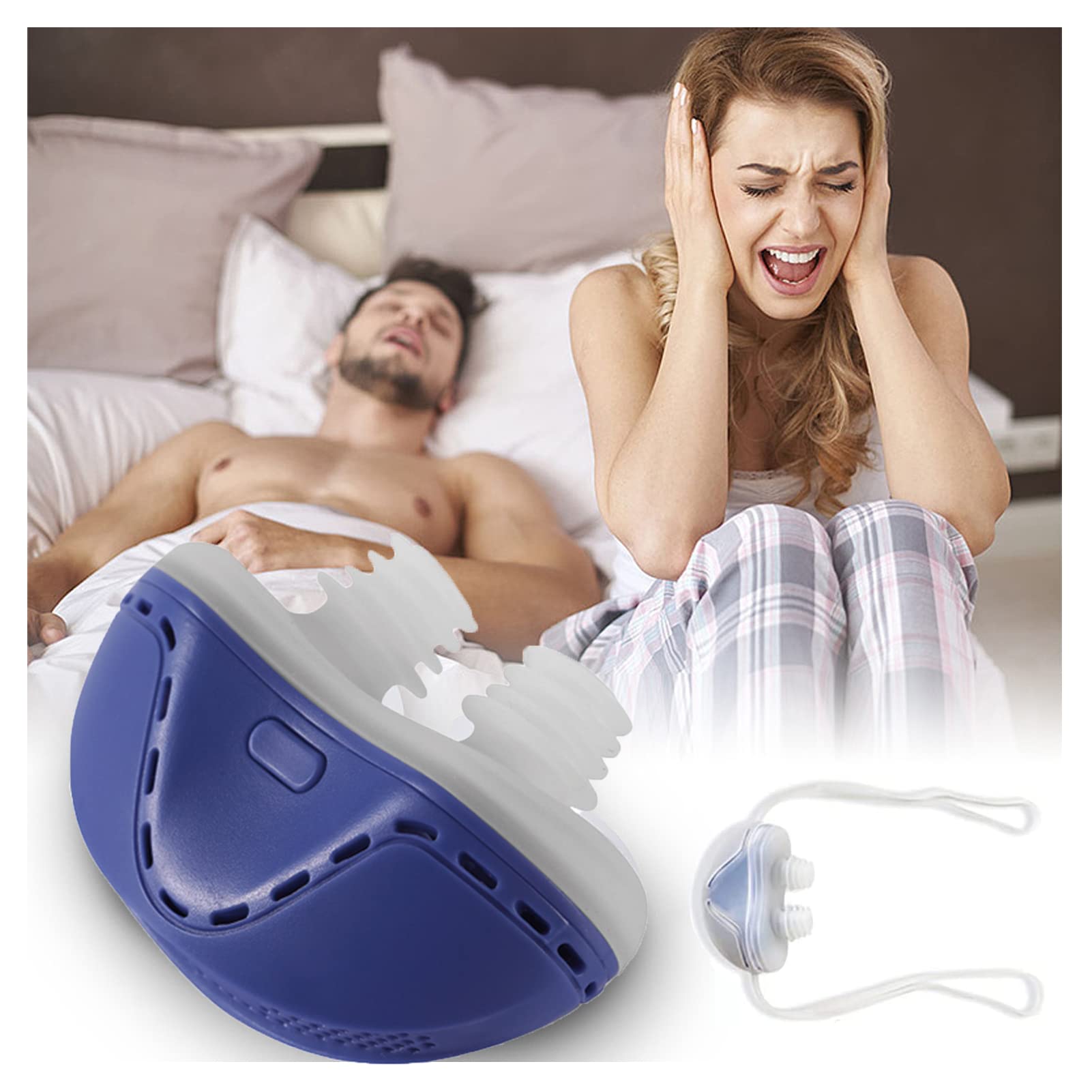 Anti-snoring Device,Electric Snore Stopper, Adjustable Wind Speed Double Eddy Current,Mini CPAP Anti Snoring Electronic Device for Men and Women to Improve Breathing and Sleep,Blue