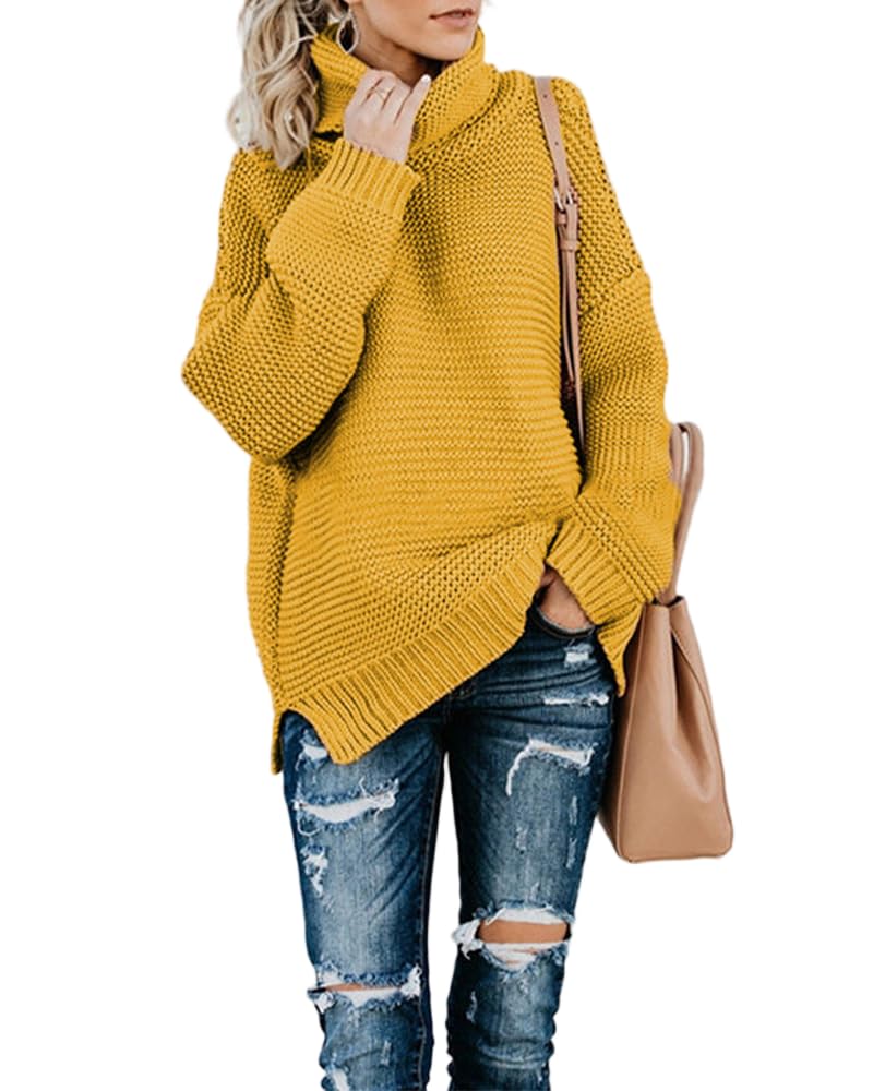 Womens Oversized Turtleneck Sweaters Trendy Casual Long Sleeve Knit Pullover Jumper Tops