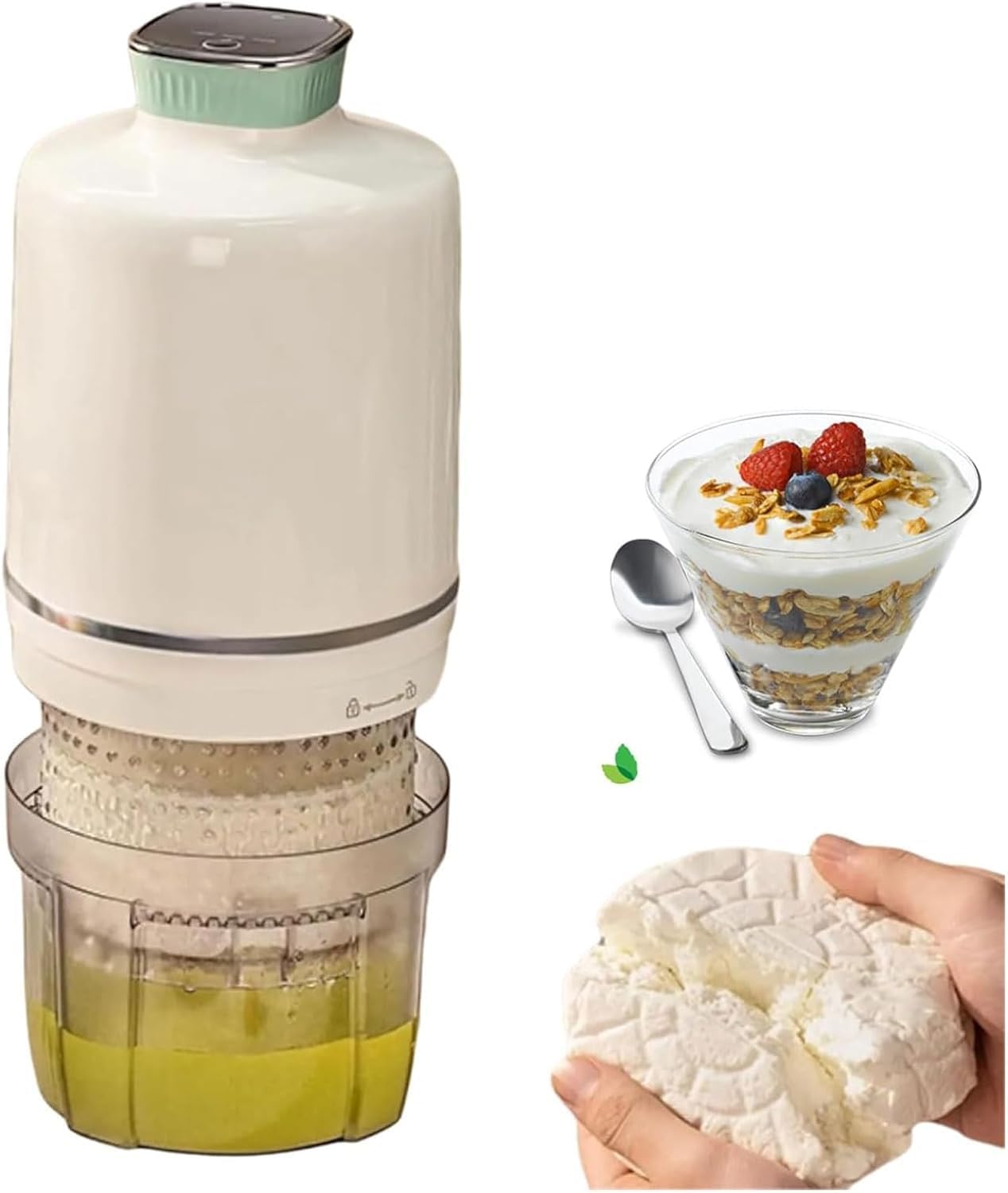 Passoire électrique pour yaourt et fromage 1000 ml, 2000 mAh, 3 modes, filtre 450 mesh pour yaourt grec