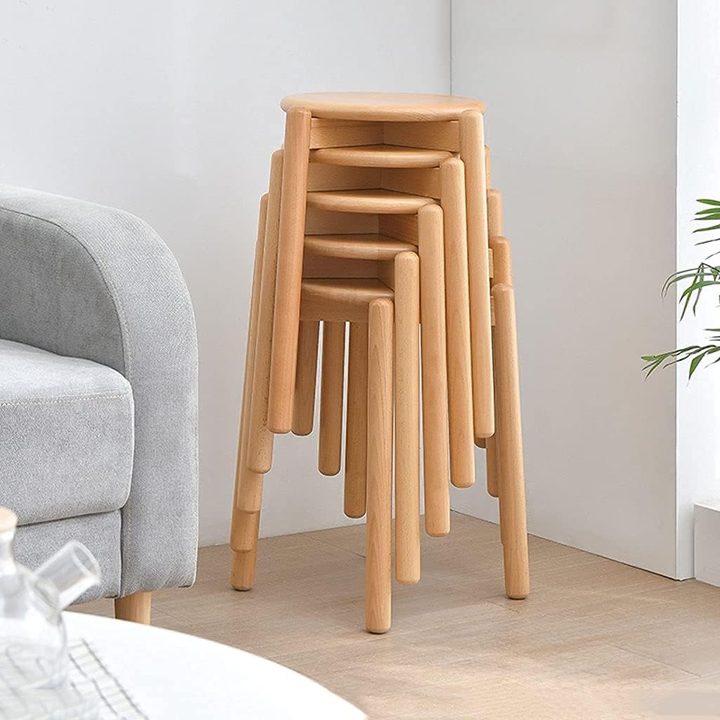 Minimalist Fashion Creative 6 Pack Solid Wood Round Stool Home Dining Stool Small Stool Makeup Stool Bench Dining Table Stool for Dining/Home Casual/6 Pack Walnut Color B
