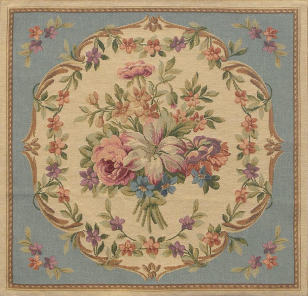 Charlotte Home Furnishings Decorative Pillow Cover 18x18 in, Bouqet Floral Blue Couch Throw Pillows for Bed and Sofa, Tapestry Cushion Cases for Living Room, Soft European Cotton Jacquard Woven