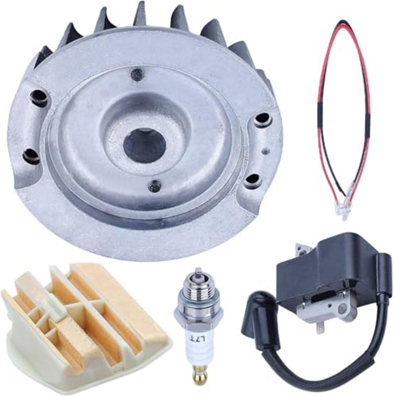 XEDLAMP Kit Pistone E Filtro Per Motosega Husqvarna 445 450 450e – Cilindro 44 Mm, Bobina Accensione, Filtro Carburante E Tubo