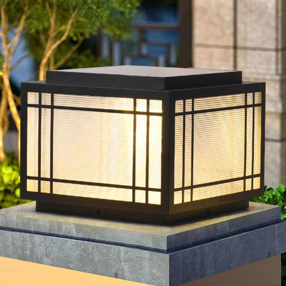 Square Outdoor Glass Lamp Shade LED Solar Column Head Light Garden Decor IP54 Waterproof Pillar Cap Lamp External