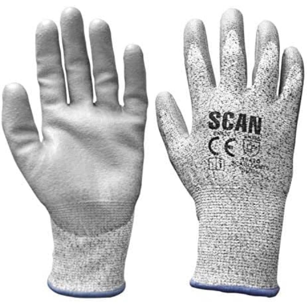Scan Grey PU Coated Cut 5 Gloves - M (Size 8) SCAGLOCUT5M
