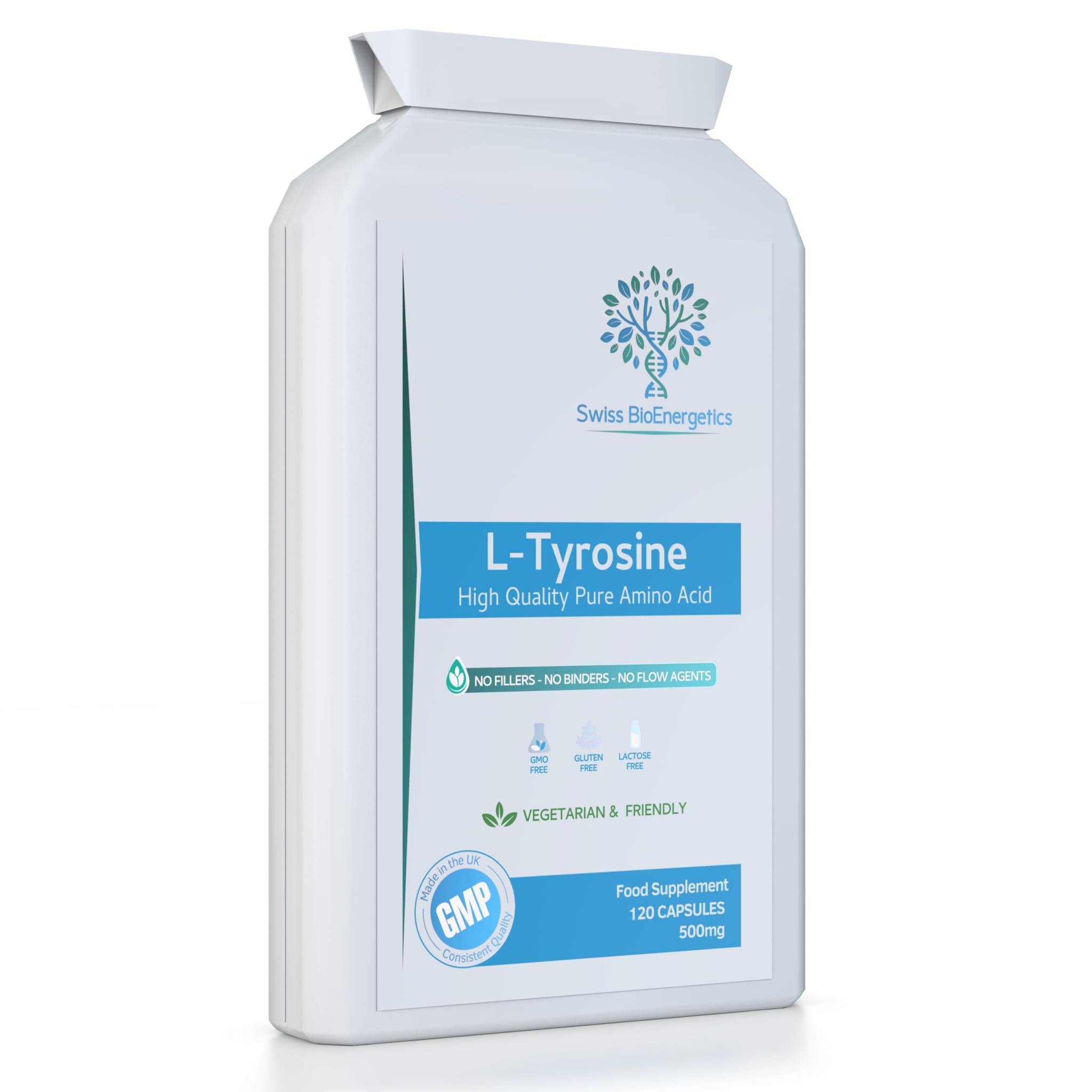 L-Tyrosine 500mg 120 Capsules - Pure Amino Acid with No Fillers or Binders or Flow Agents – an Amino Acid Nutritional Supplement Suitable for Vegetarians - UK Made