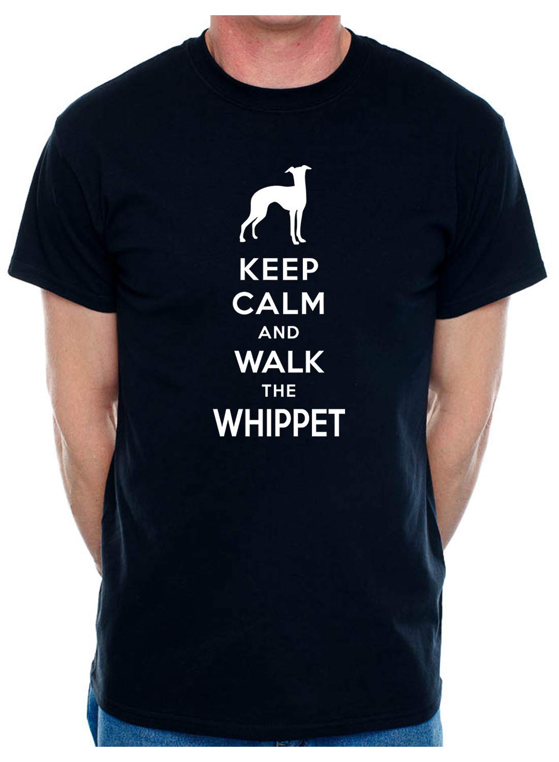 Print4u Men's Black Keep Calm & Walk The Whippet Dog Lovers Slogan T-Shirt Man's Tee Medium