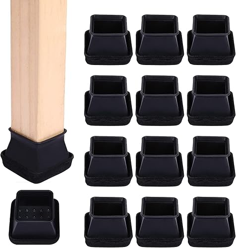 Ezprotekt 24 protectores cuadrados de silicona para patas de silla con almohadillas de fieltro circundantes, fundas para patas de silla,