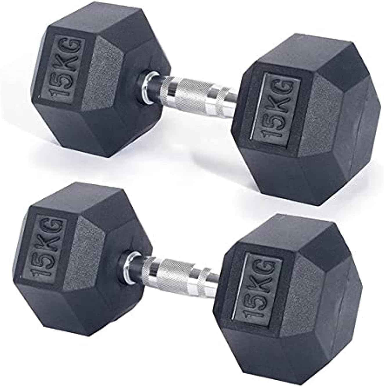 Miracle Fitness Rubber Hex Dumbbells – Solid Cast Iron Core Rubber Coated Head Dumbbell Weights for Exercises at Home and Commercial Gym – 15 Kg – Sold in Pair (2 Pcs)