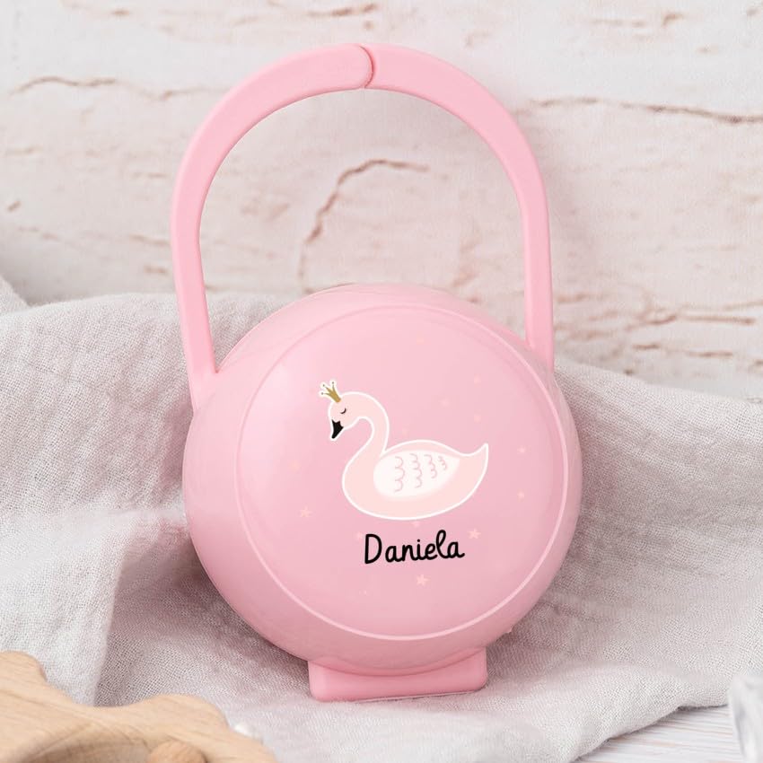 Wanapix | Porta Chupetes Bebe Personalizado | Guarda Chupetes Bebe | Fundas para Chupetes | Portachupetes Sin BPA | Cisne Rosa