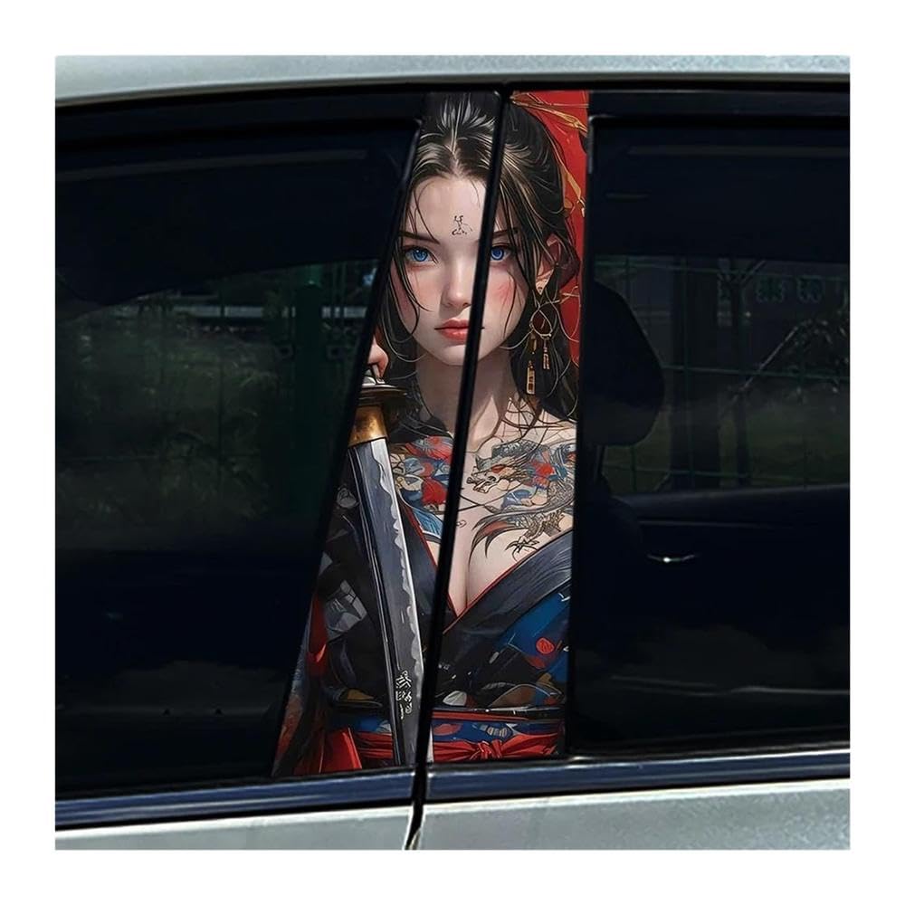 Decorative Items 2pcs Tattoo Female Samurai Car Center Pillar Sticker B Pillar Protective Film Decoration(Type A)