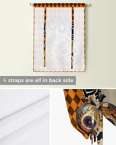Miniatura 5 de Cortinas de Halloween con lazos para cocina, dormitorio, sala de estar, ventana, ajustable, con bolsillo para barra, cenefa, cortina bohemia de