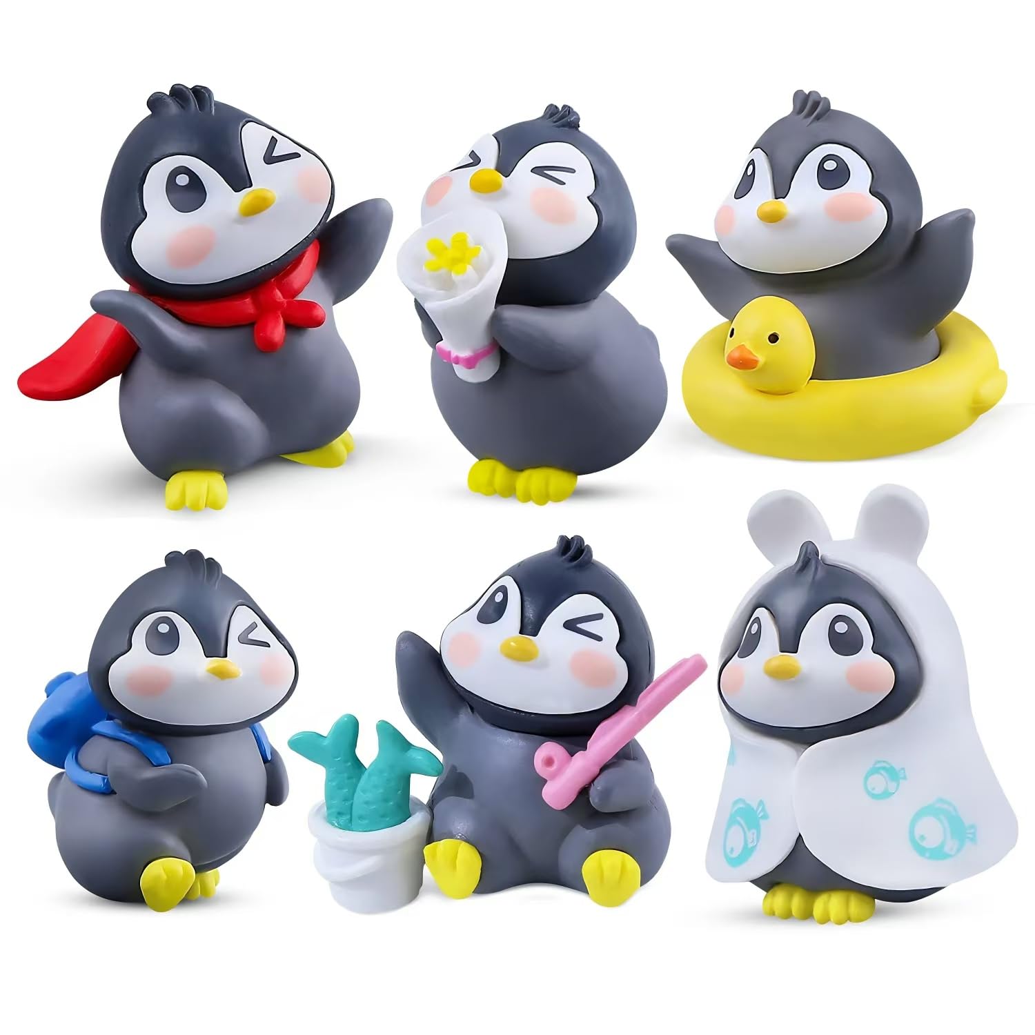 6Pack Mini Cute Penguin Figures Cake Toppers,Lovely Penguin Characters Toys Miniature Fairy Garden Decor for Kids Birthday Baby Shower Party Automobile Decoration