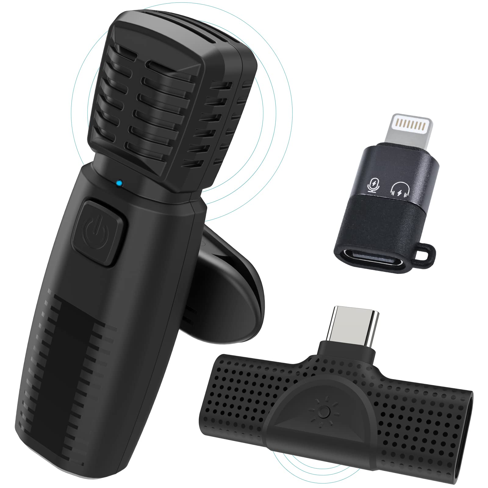 HUHD Wireless Lavalier Microphone Compatible with iPhone iPad Android Devices, Plug and Play Wireless Recording Microphone for TikTok Vlog YouTube, Noise Reduction, No App or Bluetooth Needed