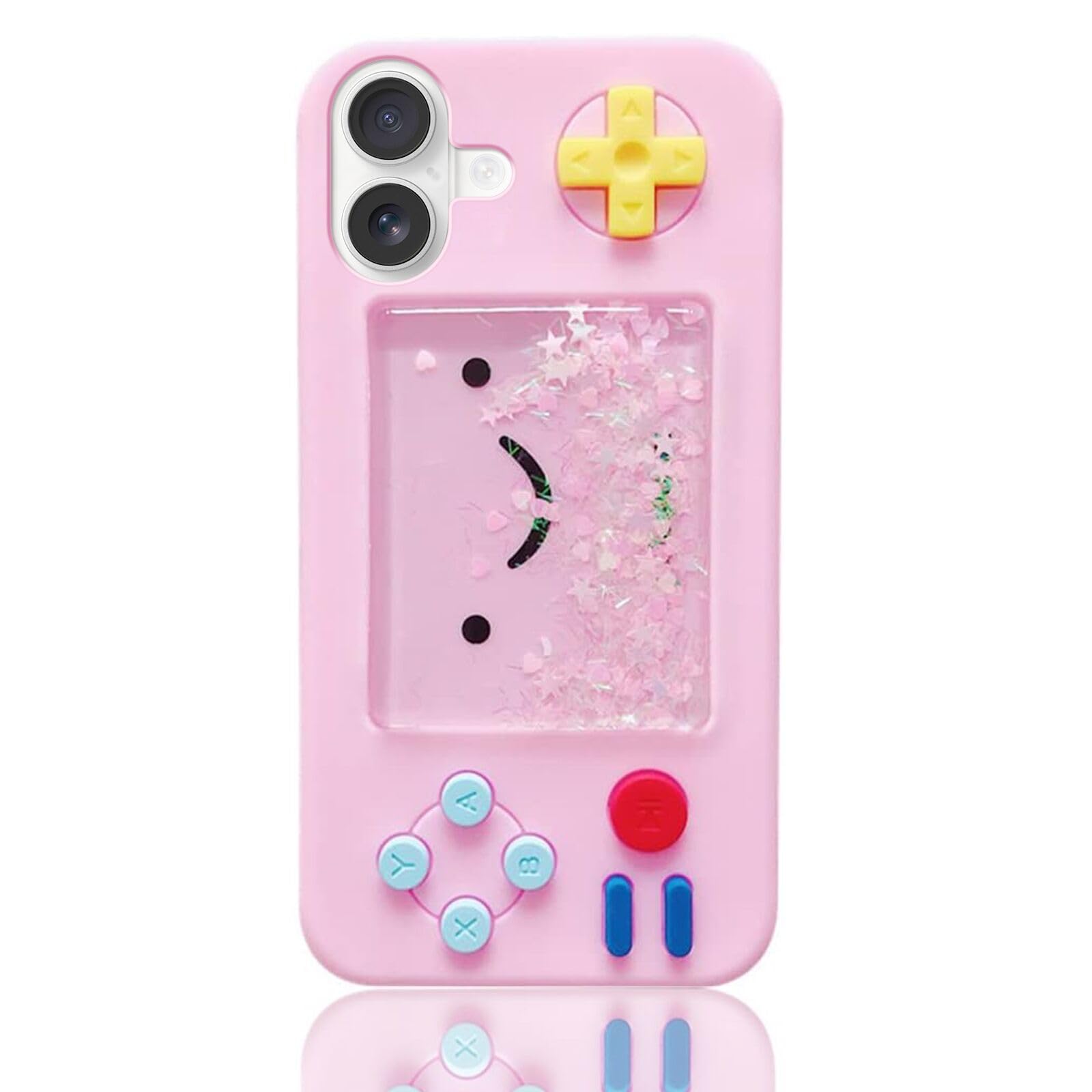 UnnFiko Squishy 3D Cartoon Game Shape Case Compatible with iPhone 16, Creative Liquid Stars Funny Play Case Soft Rubber Protective Cover (Pink, iPhone