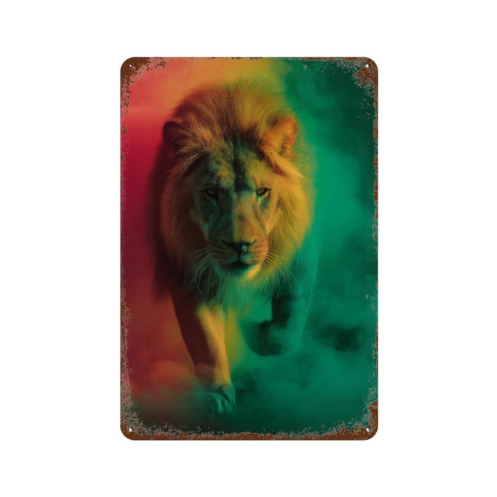Colorful Lion Portrait Distressed Metal Wall Sign 11.8"x7.9", Ideal for Pub, Kitchen And Man Cave Decor