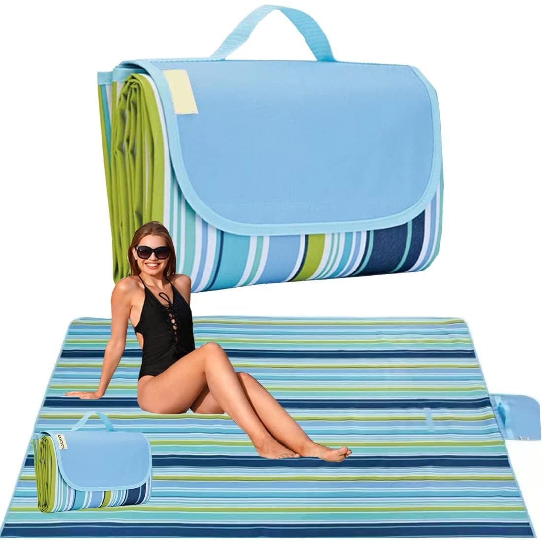 JAMUNESH ENTERPRISE Picnic Blanket | Beach Picnic mat for Indoor & Outdoor, 70" x 59" Sandproof Waterproof Larger Mat for Travel, Camping, Hiking, Park Grass,Handy Mat Tote, Foldable (Checkered)-image-22