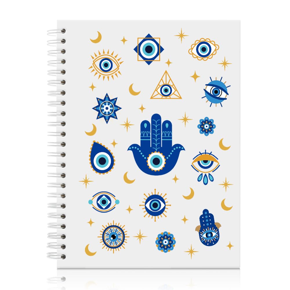 Mhfpl Evil Eye Hand of Hamsa Spiral Journal Notebook for Women Men, Protection Charm Gift for Colleagues, Birthday Graduation Gift for Sisters Daughters, Self-Love Protection Gift for Women