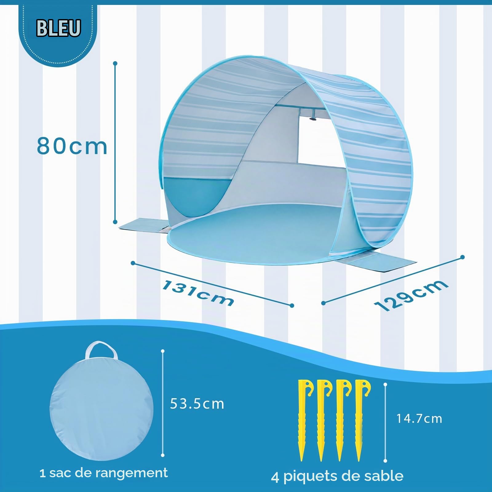Tente de plage pop-up pour bébé : tente de plage Apojungle - Protection UV - Tente légère pour garçons et filles - Protection solaire et coupe-vent - Tente solaire pour extérieur, plage, pique-nique