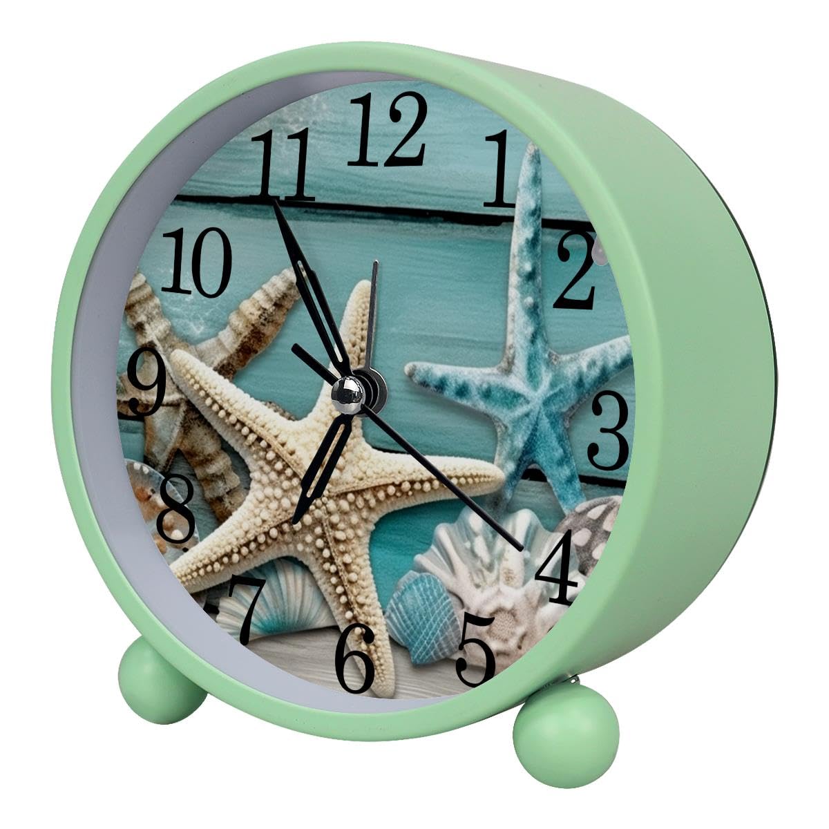 Alarm Clock Starfishes Seashell, Silent Non-Ticking with Night Light